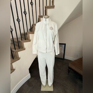 VTG Ralph Lauren Tracksuit Set Ivory Gold Stripe L Straight Leg Y2K Quiet Luxury